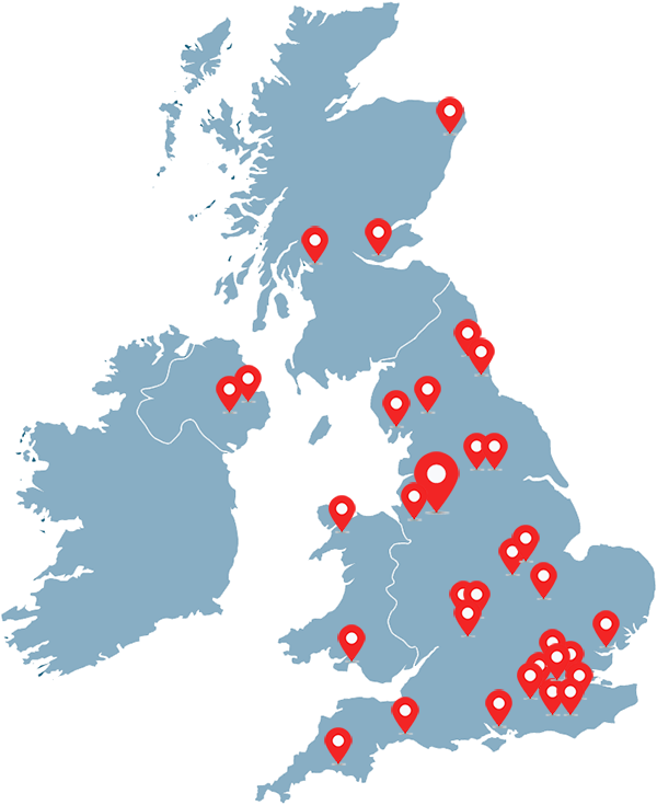 UK Map showing Barry Bennett locations